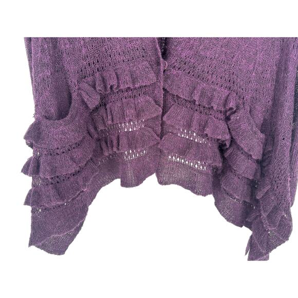 Nanette Lepore Alpaca Merino Wool Cardigan Purple Ruffled Winter Bohemian XS - Picture 6 of 10